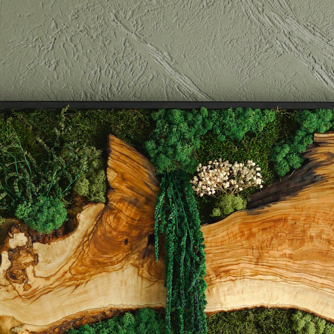 Moss Wall Decor, Moss & Wood Wall Art, Preserved Moss Decor