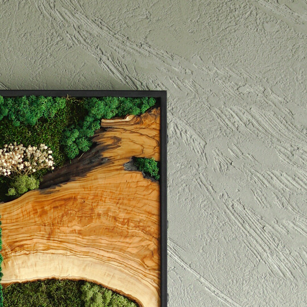 Moss Wall Decor, Moss & Wood Wall Art, Preserved Moss Decor