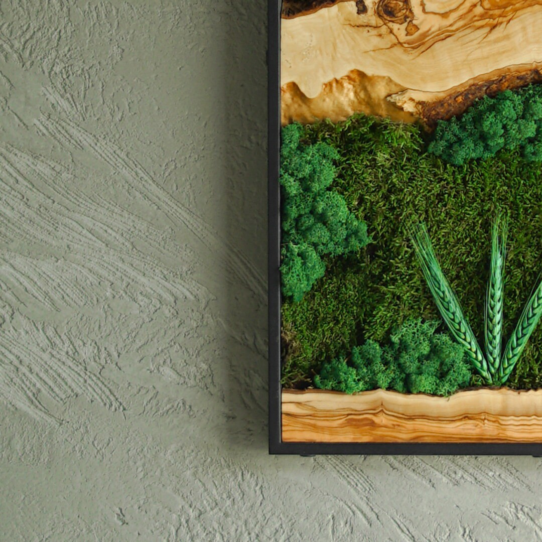 Moss Wall Decor, Moss & Wood Wall Art, Preserved Moss Decor