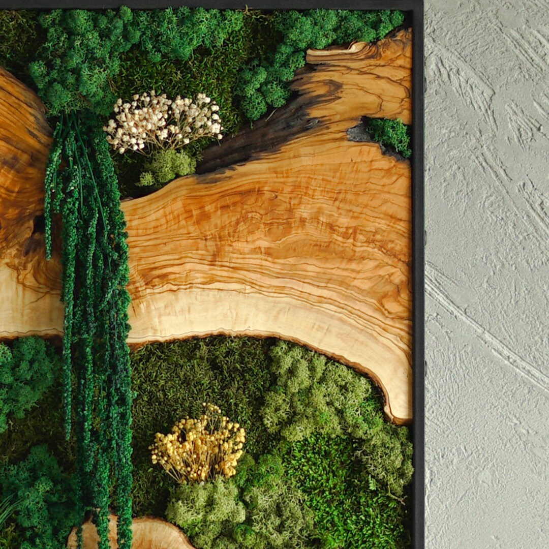 Moss Wall Decor, Moss & Wood Wall Art, Preserved Moss Decor