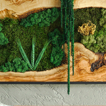 Moss Wall Decor, Moss & Wood Wall Art, Preserved Moss Decor