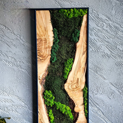 Moss Wall Decor - Olive Wood & Preserved Moss Wall Art, Bespoke Wall Hanging