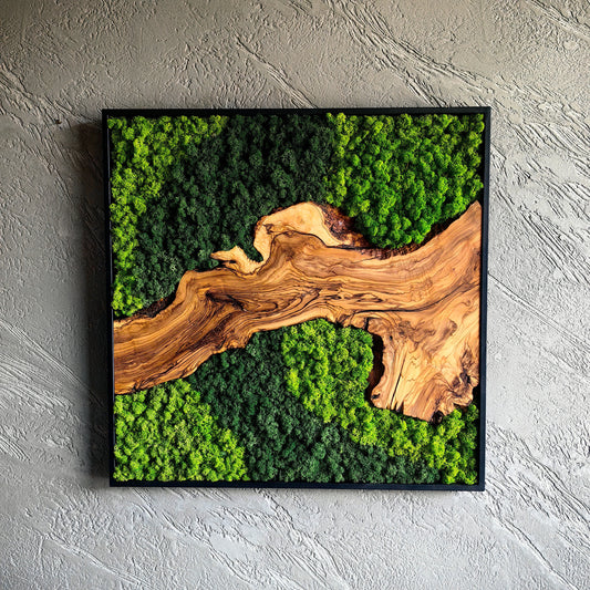 Moss and Olive Wood Wall Decor, Moss Wall Art