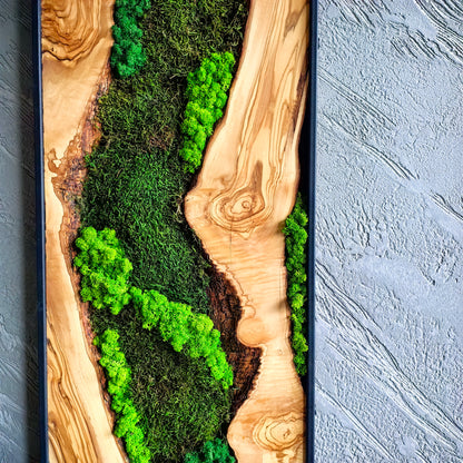 Moss Wall Decor - Olive Wood & Preserved Moss Wall Art, Bespoke Wall Hanging