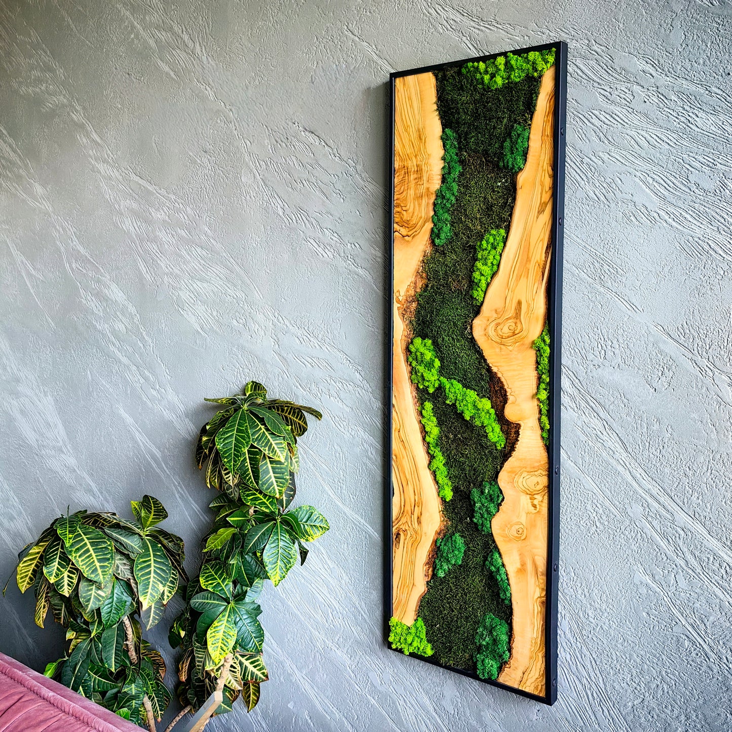 Moss Wall Decor - Olive Wood & Preserved Moss Wall Art, Bespoke Wall Hanging