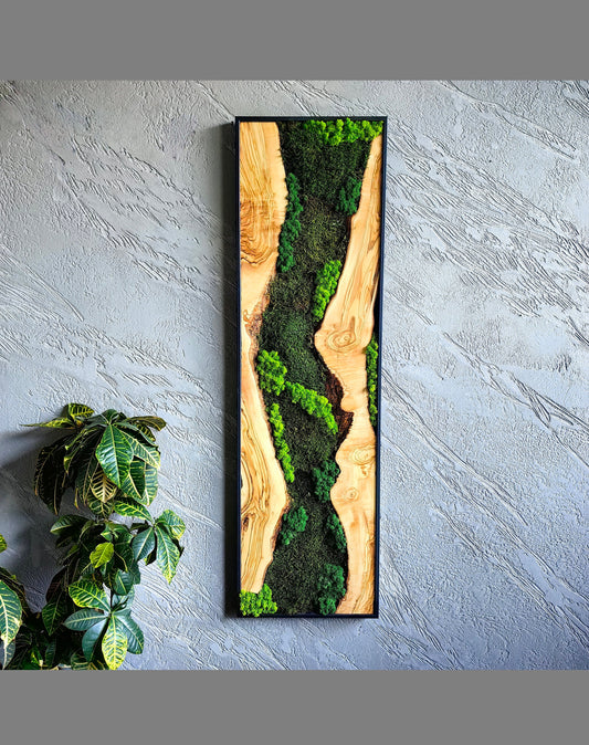 Moss Wall Decor - Olive Wood & Preserved Moss Wall Art, Bespoke Wall Hanging