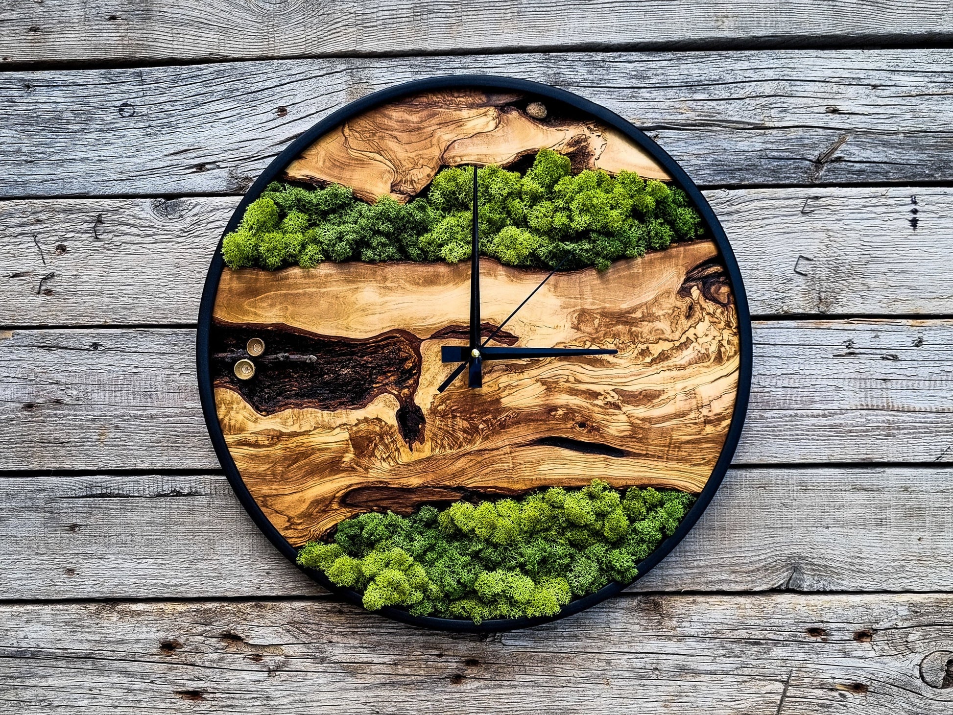 Wood Wall Clock-Moss Wall Art, Moss Art, Moss Wall Clock, Moss Art With Wood, Unıque Wall Decor, New Home Gift