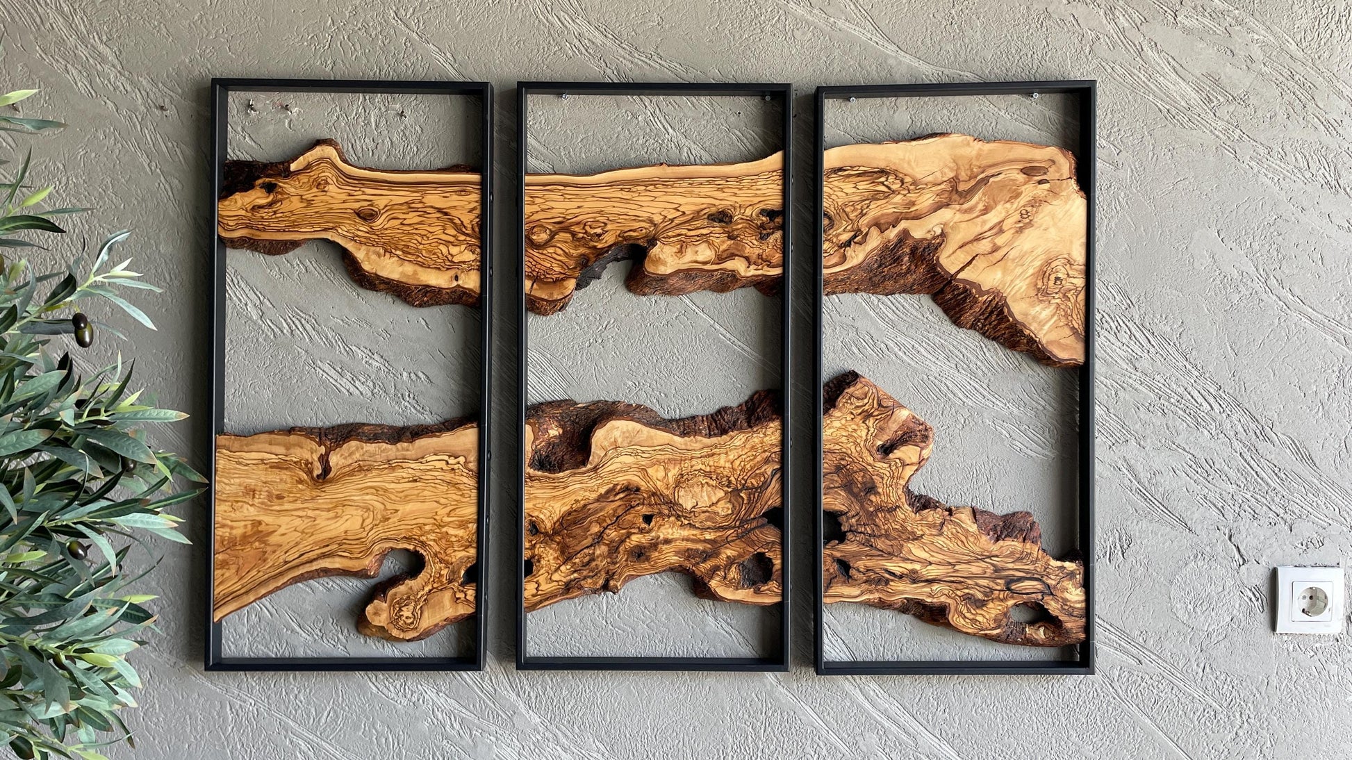 Olive Wood Wall Art Collection – 3 Piece Wood Wall Decor Set for Stylish Home Decor, Rustic Wall Art, Nature-Inspired Design