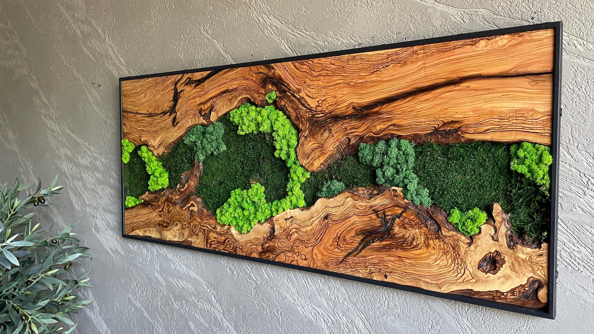 Moss and Wood Wall Art, Natural Wood & Moss Wall Decor for Home, Rustic Greenery Decor