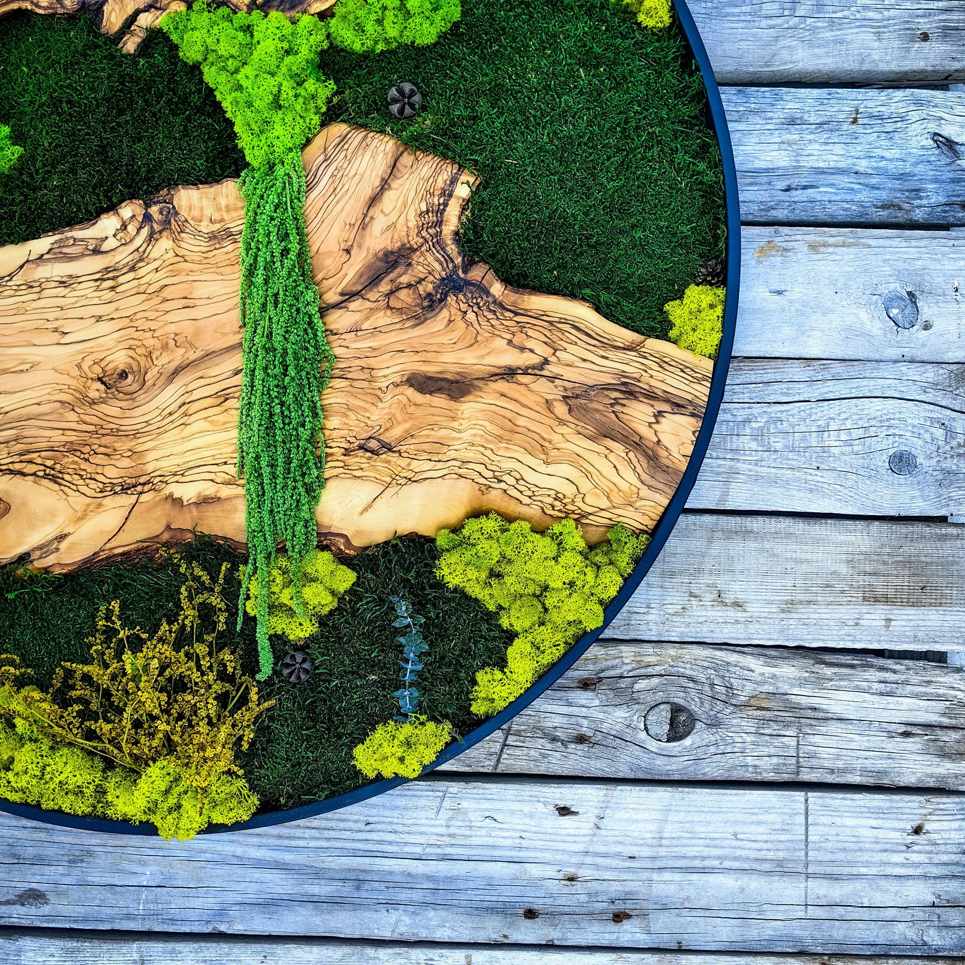Custom Made Moss and Olive Wood Wall Art, Metal Frame Moss Wall Decor, Olive Wood and Moss Wall Art- Preserved Stabilized Moss Wall Decor