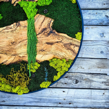 Custom Made Moss and Olive Wood Wall Art, Metal Frame Moss Wall Decor, Olive Wood and Moss Wall Art- Preserved Stabilized Moss Wall Decor