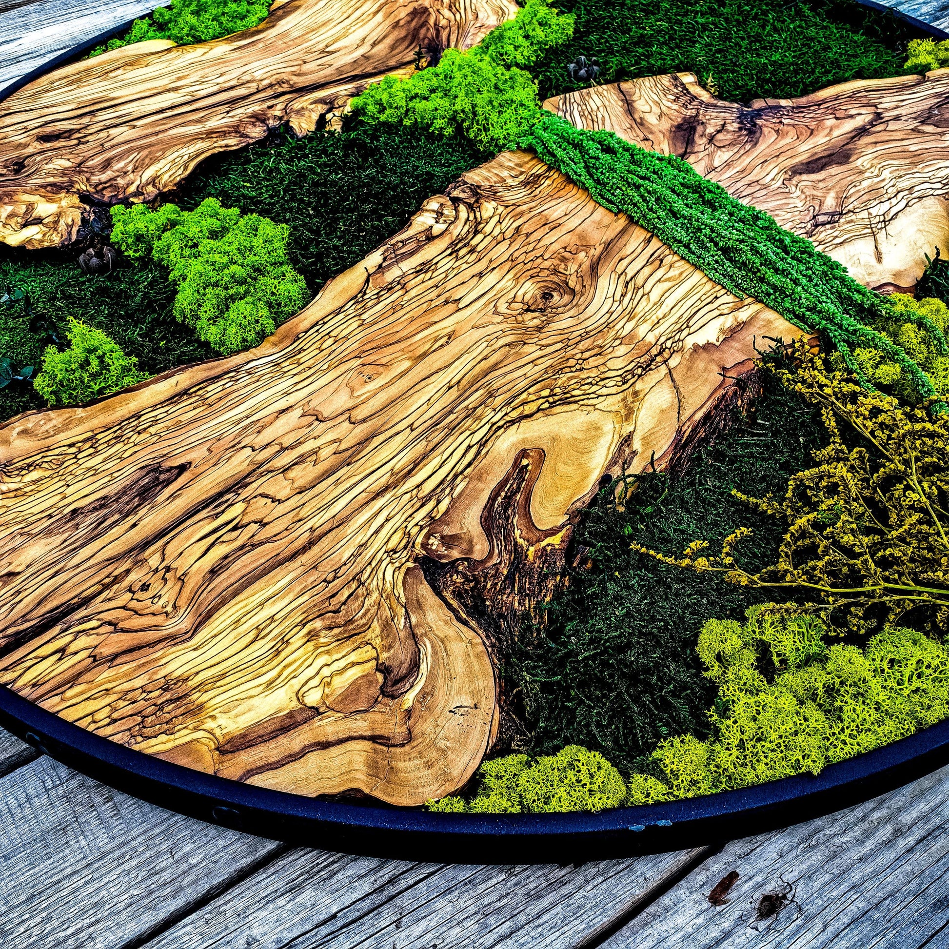 Custom Made Moss and Olive Wood Wall Art, Metal Frame Moss Wall Decor, Olive Wood and Moss Wall Art- Preserved Stabilized Moss Wall Decor