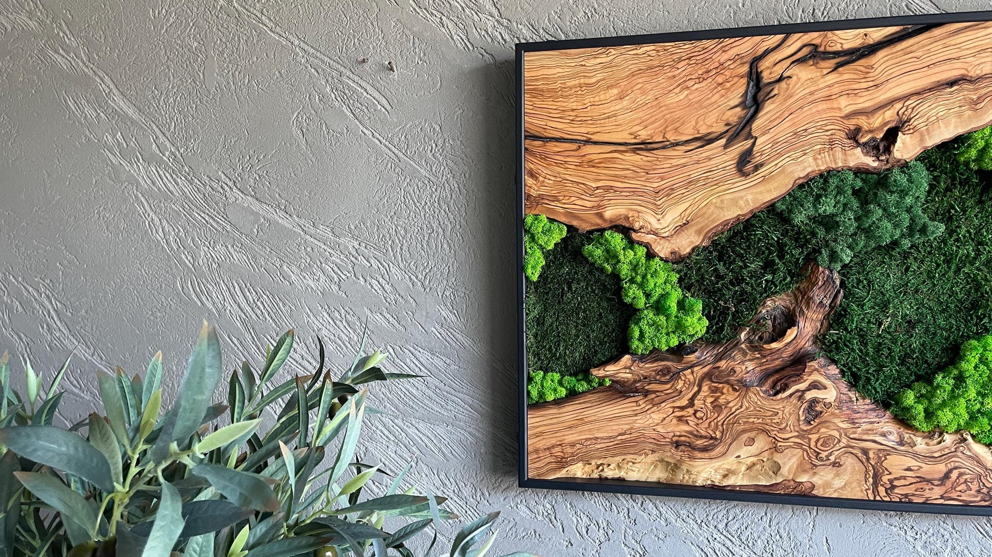 Moss and Wood Wall Art, Natural Wood & Moss Wall Decor for Home, Rustic Greenery Decor