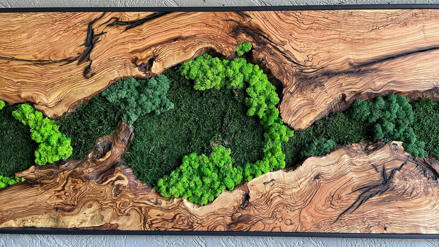 Moss and Wood Wall Art, Natural Wood & Moss Wall Decor for Home, Rustic Greenery Decor