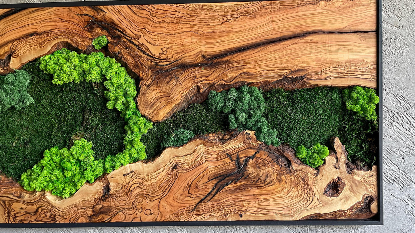Moss and Wood Wall Art, Natural Wood & Moss Wall Decor for Home, Rustic Greenery Decor