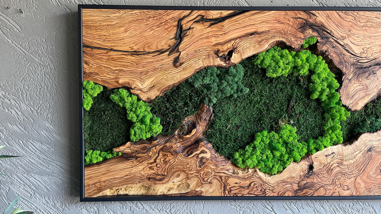 Moss and Wood Wall Art, Natural Wood & Moss Wall Decor for Home, Rustic Greenery Decor