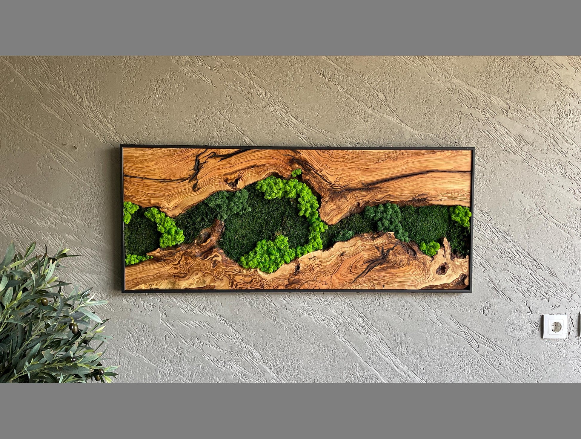 Moss and Wood Wall Art, Natural Wood & Moss Wall Decor for Home, Rustic Greenery Decor