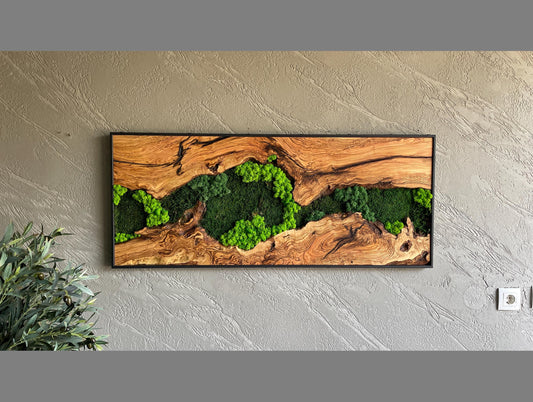 Moss and Wood Wall Art, Natural Wood & Moss Wall Decor for Home, Rustic Greenery Decor