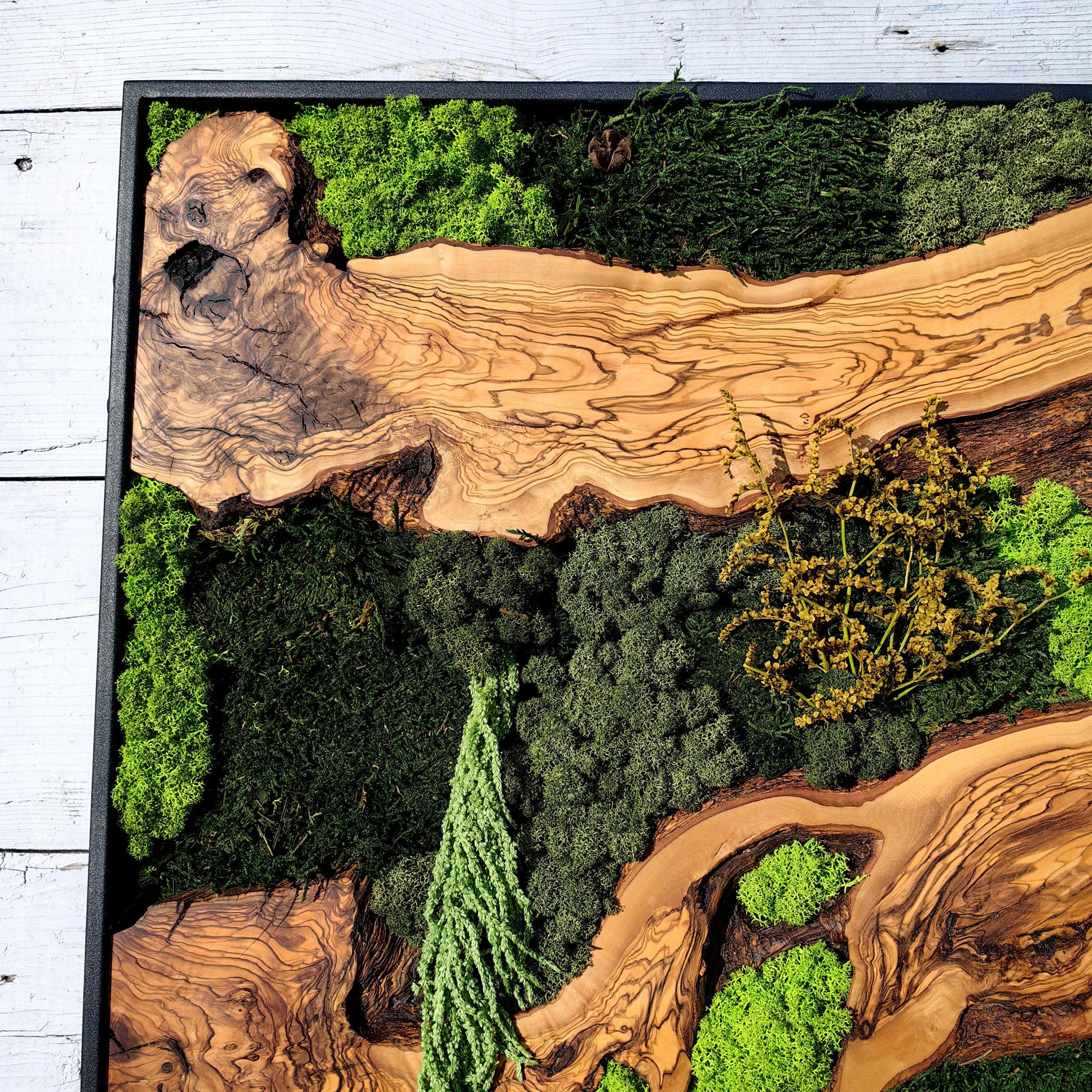 Moss & Wood Wall Art, Custom Made Moss and Olive Wood Wall Art, Unique Handmade Wall Hanging, Eco-Friendly Interior Accent